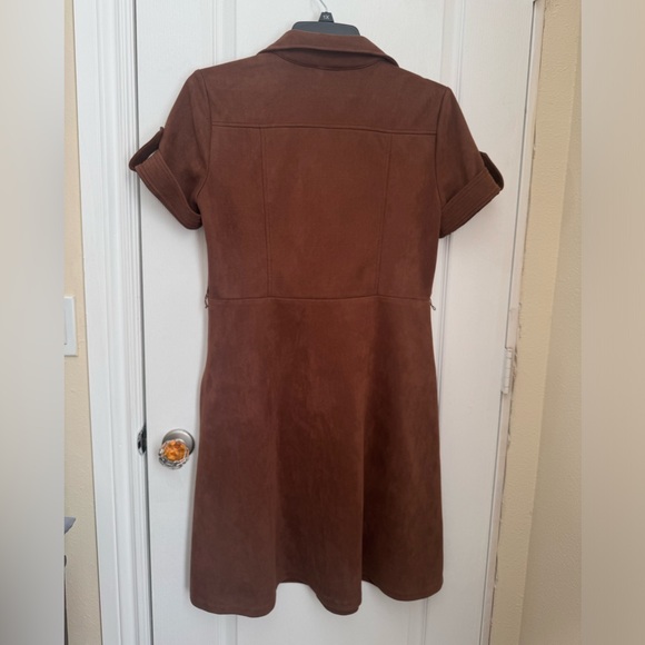 TOMMY HILFIGER SHIRTDRESS. FAUX SUEDE A-LINE. FLATTERING. ELEGANT BROWN COGNAC - Picture 11 of 16